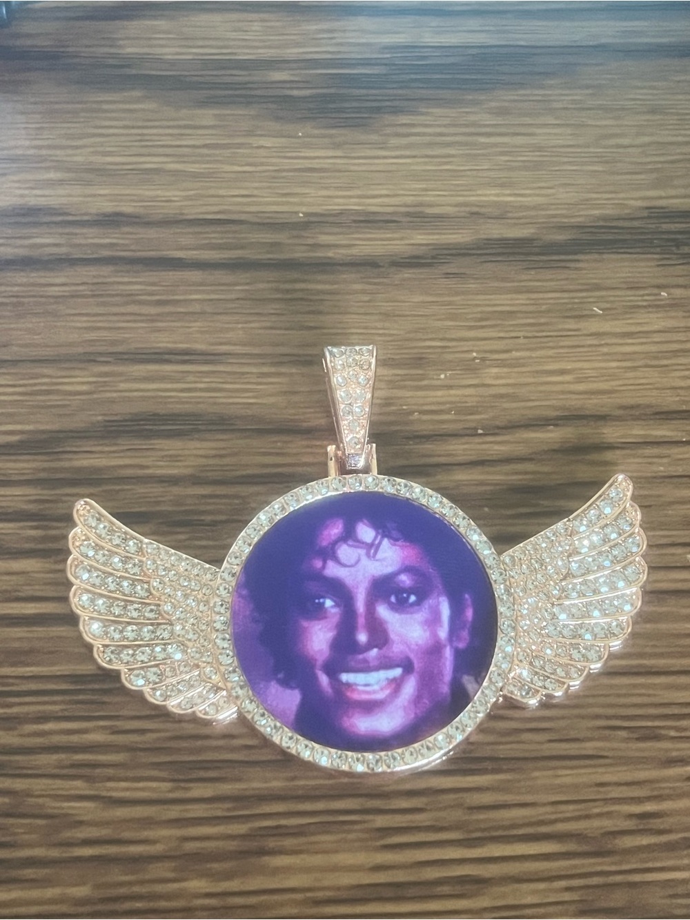 Rose Gold Winged Crystal Pendant Necklace with Purple Center